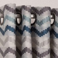 Ösenvorhang Jacquard Leinenoptik Chevronmuster weiß blau grau 135x250cm