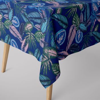 SCHÖNER LEBEN. Tischdecke Dschungelpflanzen blau grün rosa