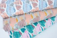 Baumwolljersey ELVES Blätter Ranken weiß blau apricot grau 1.5m