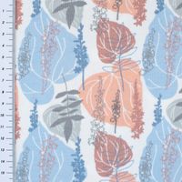 Baumwolljersey ELVES Blätter Ranken weiß blau apricot grau 1.5m