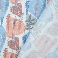 Baumwolljersey ELVES Blätter Ranken weiß blau apricot grau 1.5m