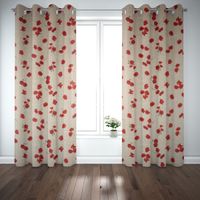 Dekostoff Leinenlook Mohnblumen Schriftzug natur rot grün weiß 1.40m