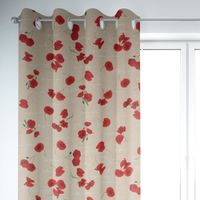 Dekostoff Leinenlook Mohnblumen Schriftzug natur rot grün weiß 1.40m