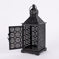 Laterne Blumenornament geometrisch Metall perforiert schwarz