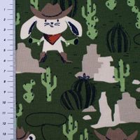 Baumwolljersey Jersey Cowboy Hase Bär Lasso grün beige braun 1.5m