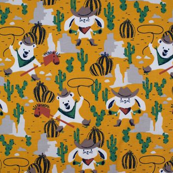 Baumwolljersey Cowboy Hase Bär Lasso ockergelb beige braun 1.5m