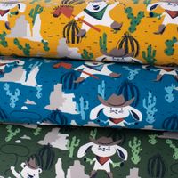 Baumwolljersey Cowboy Hase Bär Lasso ockergelb beige braun 1.5m