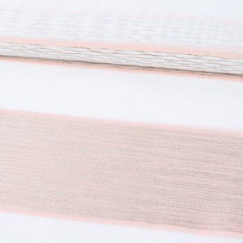 Gardinenstoff Dekostoff Voile Streifen grob Glanz creme beige rosé gol