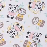 Baumwollstoff WONI Panda Faultier weiß braun rosa türkis gelb grau 1.