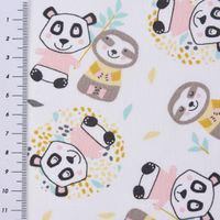 Baumwollstoff WONI Panda Faultier weiß braun rosa türkis gelb grau 1.