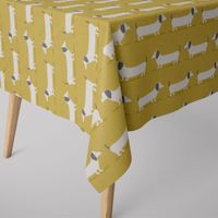 Fryett`s Dekostoff Baumwollstoff Dackel Dachshund senf gelb 138cm