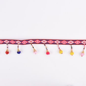 Borte Band Webband mit Perlen und Bommel Breite: 4cm