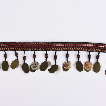 Borte Band Webband mit Holz Perlen und Blättchen Perlmutt Optik Breite: 5cm