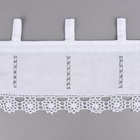 Häkelspitze Häkelgardine Panneaux Meterware mit Schlaufen und Häkelblume weiß 20cm Höhe