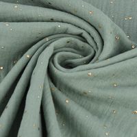 Bekleidungsstoff Double Gauze Musselin Punkte dunkel mint gold 1.4m