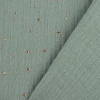 Bekleidungsstoff Double Gauze Musselin Punkte dunkel mint gold 1.4m