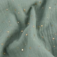 Bekleidungsstoff Double Gauze Musselin Punkte dunkel mint gold 1.4m