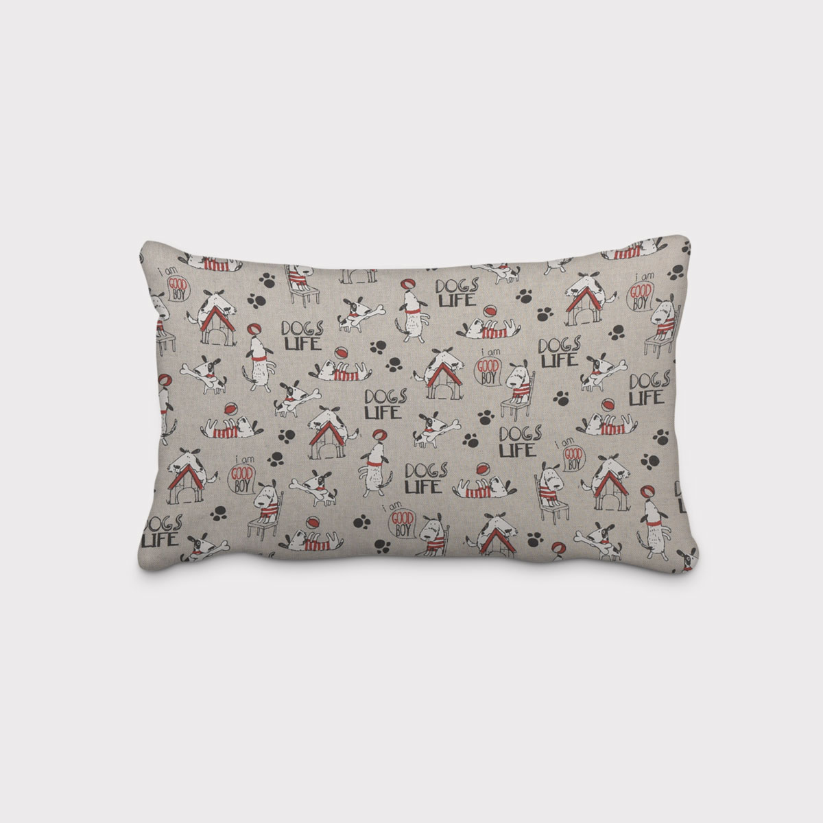 Dekostoff Leinenlook Hunde Dackel Dogs Life natur weiß rot 1.40m