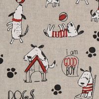 Dekostoff Leinenlook Hunde Dackel Dogs Life natur weiß rot 1.40m