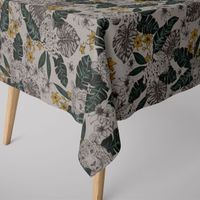 Dekostoff Leinenlook Blätter Leopard Dschungel natur grün gelb 1.40m