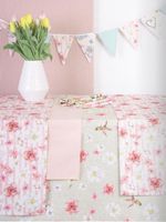 Dekostoff Digitaldruck Blumen Blüten Streifen rosa weiß 1.40m