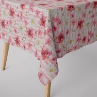 Dekostoff Digitaldruck Blumen Blüten Streifen rosa weiß 1.40m