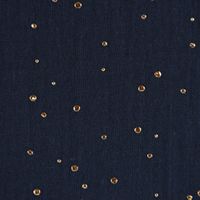Bekleidungsstoff Double Gauze Musselin Punkte dunkelblau gold 1.4m