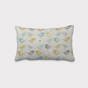 SCHÖNER LEBEN. Kissenhülle Fryett`s Birds Vögel beige grau mint senf