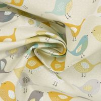 SCHÖNER LEBEN. Tischdecke Fryett`s Birds Vögel beige grau mint senf