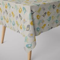 SCHÖNER LEBEN. Tischdecke Fryett`s Birds Vögel beige grau mint senf