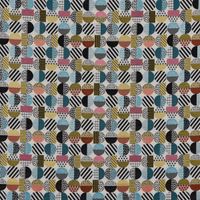 Dekostoff Jacquard geometrisch Kreise weiß schwarz bunt 1.5m Breite