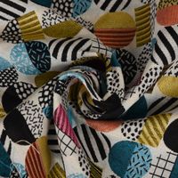 Dekostoff Jacquard geometrisch Kreise weiß schwarz bunt 1.5m Breite
