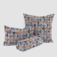 Dekostoff Jacquard geometrisch Kreise weiß schwarz bunt 1.5m Breite