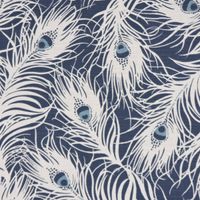 Clarke & Clarke DekostoffFedern Pfau dunkelblau weiß blau 138cm