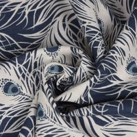 Clarke & Clarke DekostoffFedern Pfau dunkelblau weiß blau 138cm