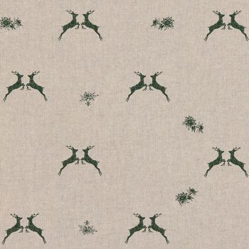 Dekostoff Halbpanama Leinenlook Hirsch Edelweiß natur grün 1.40m