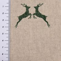 Dekostoff Halbpanama Leinenlook Hirsch Edelweiß natur grün 1.40m