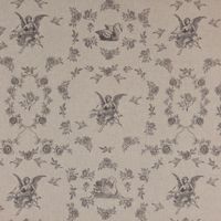 Dekostoff Halbpanama Leinenlook Engel Rosen Vogel natur schwarz 1.40m