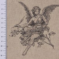 Dekostoff Halbpanama Leinenlook Engel Rosen Vogel natur schwarz 1.40m