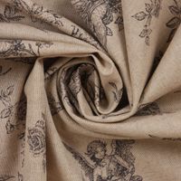 Dekostoff Halbpanama Leinenlook Engel Rosen Vogel natur schwarz 1.40m