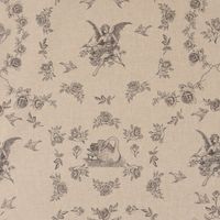 Dekostoff Halbpanama Leinenlook Engel Rosen Vogel natur schwarz 1.40m