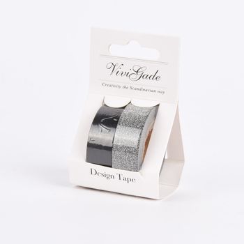 Creativ Company Design Tape 2 Rollen einfarbig schwarz und silberfarbig glitzernd 15mm Breite