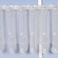 Stickerei-Scheibengardine transparent und nähfrei Hirschen und Herzen