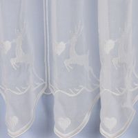 Stickerei-Scheibengardine transparent und nähfrei Hirschen und Herzen