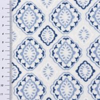 Gardinenstoff Dekostoff Landhausstoff Ornamente weiß blau 1.60m Breite