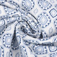 Gardinenstoff Dekostoff Landhausstoff Ornamente weiß blau 1.60m Breite