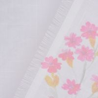 Gardinenstoff Batistoptik halb-transparent Frühlingsblumen 140cm