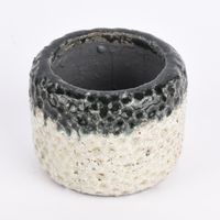 Pflanztopf Kugelmuster geprägt Ton grau weiß 14.5x11.5cm