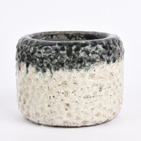 Pflanztopf Kugelmuster geprägt Ton grau weiß 14.5x11.5cm