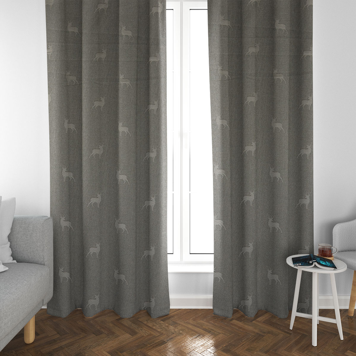 Dekostoff Landhausstoff Wendestoff Hirsche beige braun türkis 1.40m